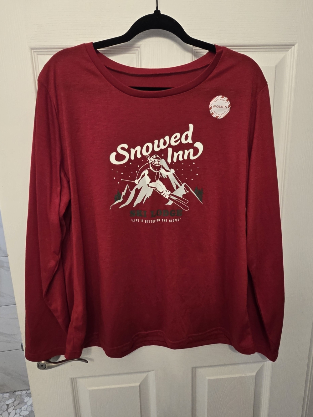 Snowed Inn Women's Long Sleeve Graphic Tee - Red